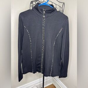 Jones New York Sport Cotton Zip-Up Leopard Print Accents New With Tags Women’s L